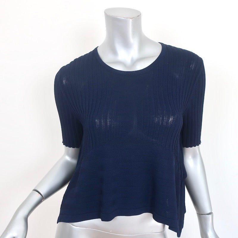 image of Opening Ceremony Asymmetric Crop Top Navy Linear Ribbed Knit Size Extra Small