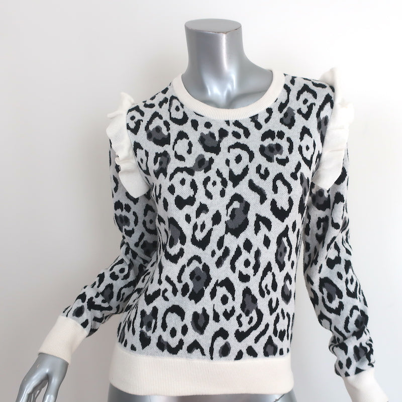 image of Rachel Zoe Leopard Ruffle Sweater Heidi Cream Cotton-Cashmere Size Extra Small