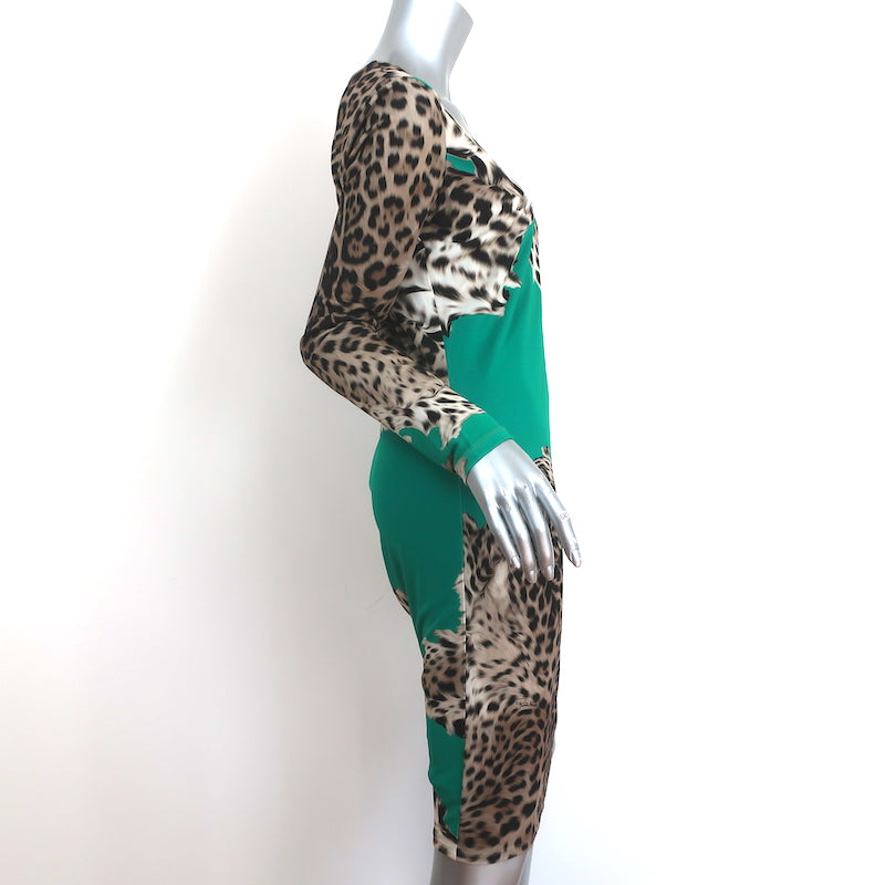 Roberto Cavalli Long Sleeve Dress Aqua & Leopard Print Stretch Jersey –  Celebrity Owned