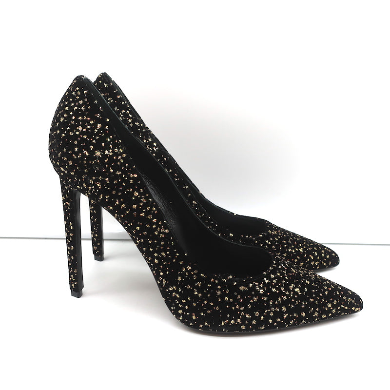 Black Glitter Ankle Straps Bridal Platforms Gold Stiletto High Heels  Sandals Shoes