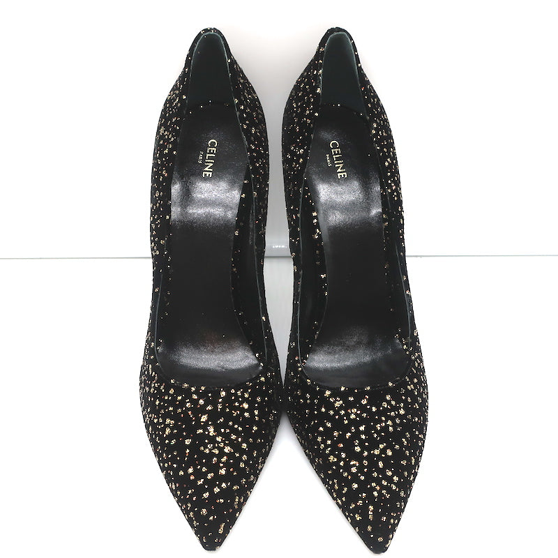 LOUIS VUITTON SHOES PUMPS SEQUINS 40.5 BLACK SATIN PUMP SHOES ref