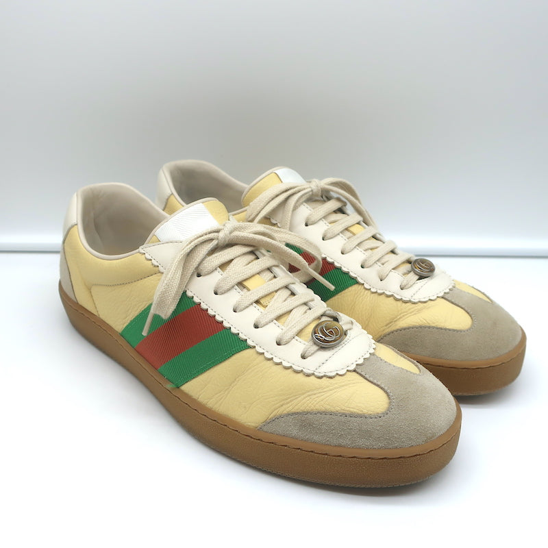 Gucci Men's G74 Retro Web Sneakers Oatmeal Leather & Gray Suede Size 9 –  Celebrity Owned