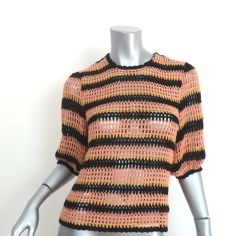 Image of Ulla Johnson Puff Sleeve Crochet Top Amata Blush/Multi Striped Knit Size Small