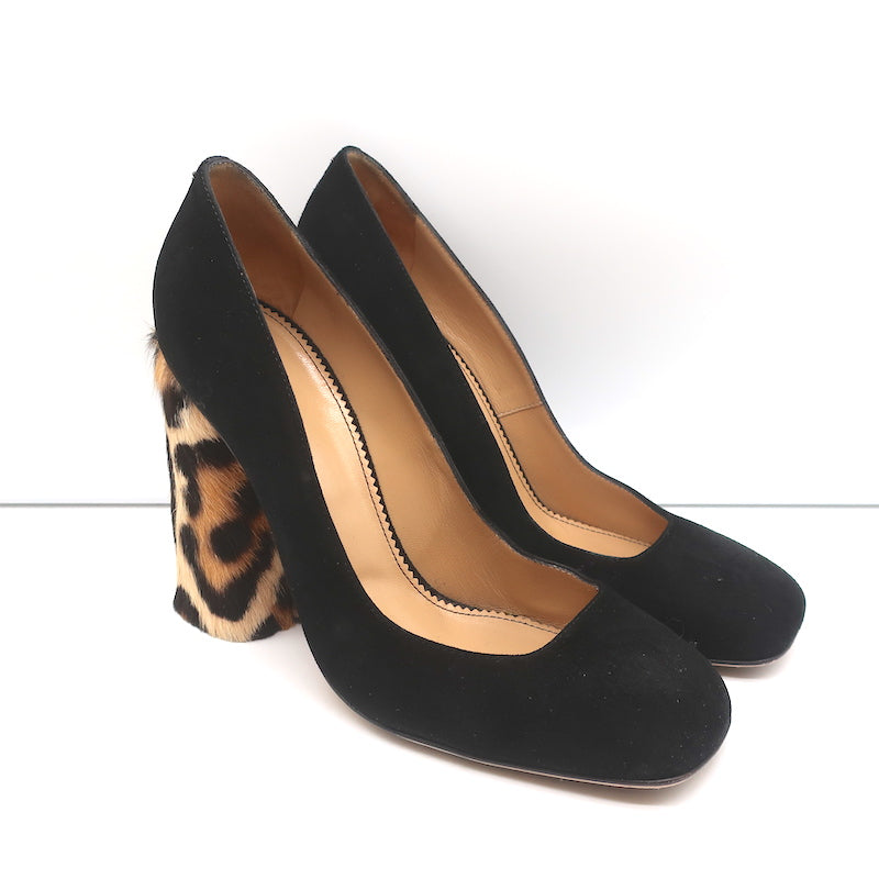 Image of Dsquared2 Pumps Black Suede & Leopard Calf Hair Size 40 Square Toe Heels