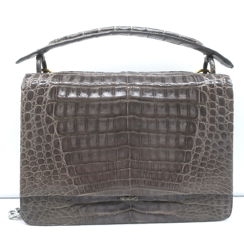 Nancy Gonzalez Crocodile Handle Bag Black Gold Lock Closure Purse Handbag