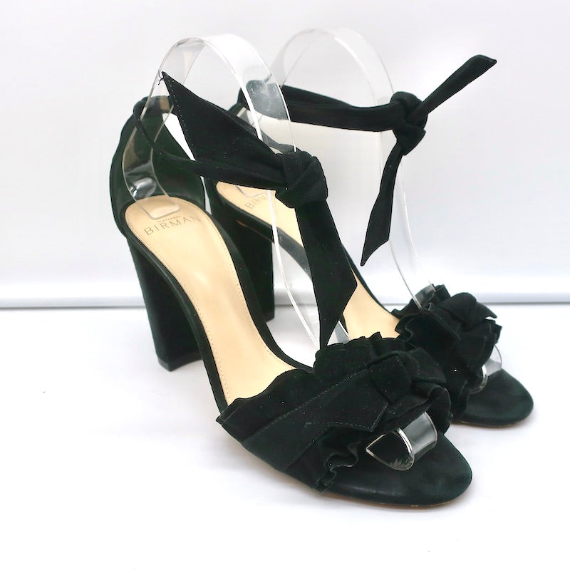 image of Alexandre Birman Sandals Lupita Black Ruffled Suede Size 37.5 Ankle Tie Heels