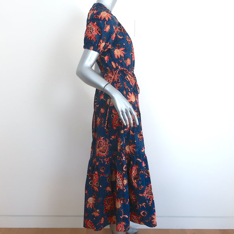 A.L.C. Tiered Midi Dress Mischa Navy Floral Cotton Size 0 Short Sleeve