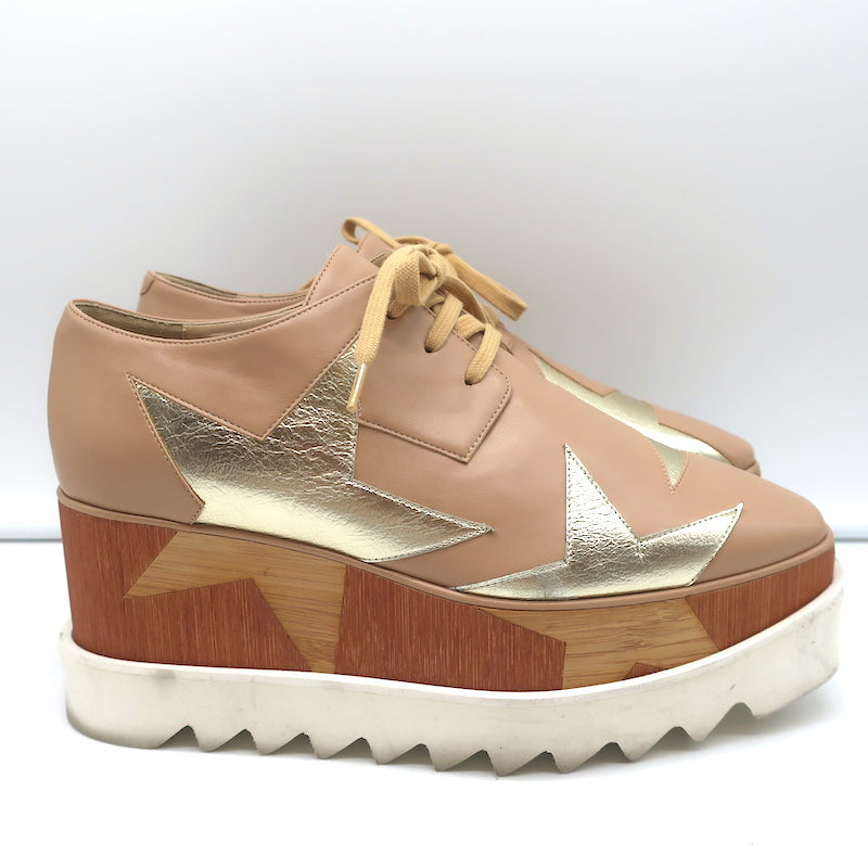 Stella McCartney Elyse Star Platform Oxfords Beige & Gold Faux