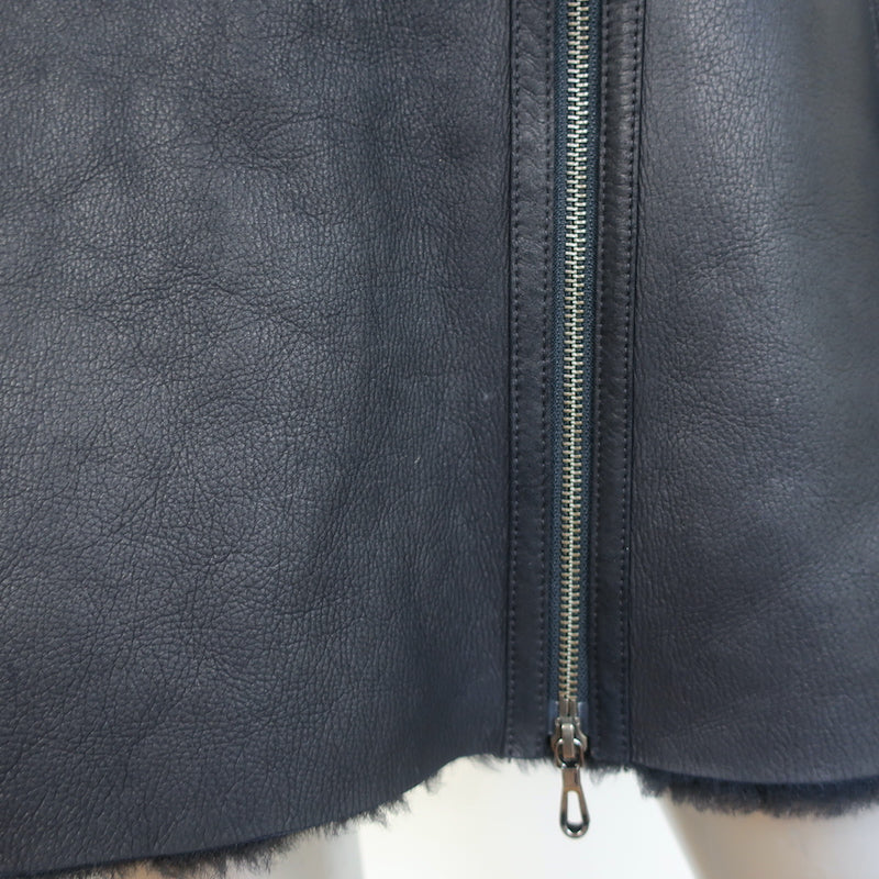 Saks Fifth Avenue Shearling Peplum Coat Black/Navy Size Medium