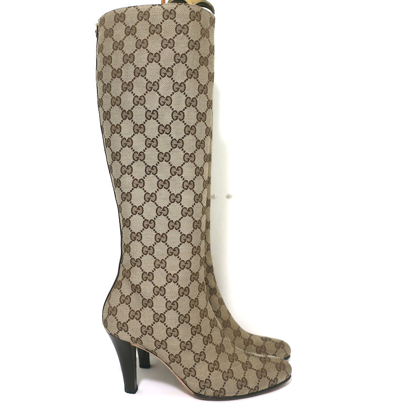 Gucci GG Monogram Canvas Knee High Boots Ebony Size 8 – Celebrity Owned