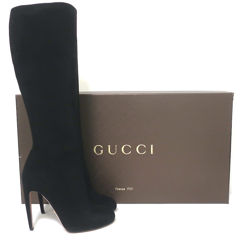 Gucci Knee High Boots Black Suede Size 39 High Heel – Celebrity Owned