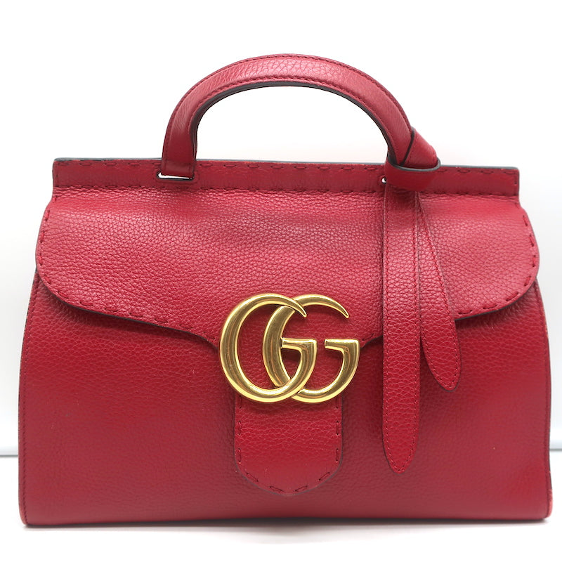 Gucci GG Marmont Small Top Handle Bag Red Grained Leather Crossbody