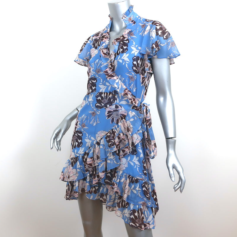 LOUIS VUITTON Navy Blue Floral Print Mini-Dress In Silk Crepe De Chine EU 38