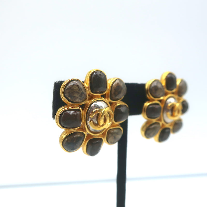 Chanel Gold CC Flower Dangle Piercing Earrings