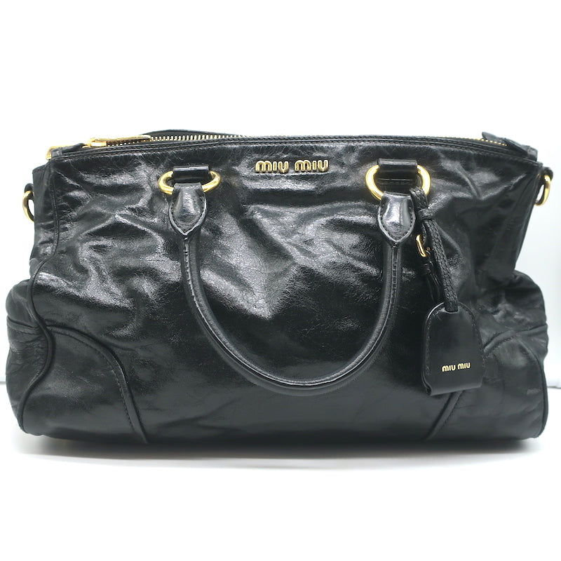 Miu Miu Beige Distressed Vitello Lux Small Bow Bag with Strap