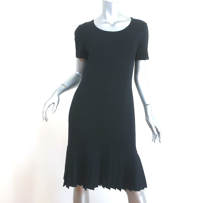St. John Sport Pleated Hem Dress Black Wool-Blend Size Small Short