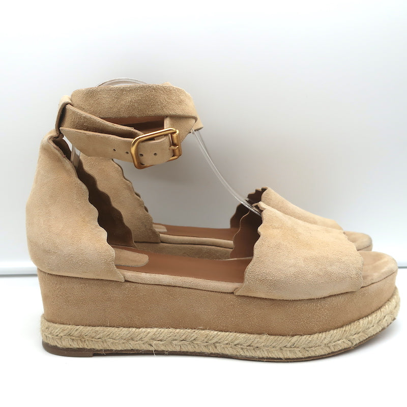 LOUIS VUITTON Size 9.5 Yellow Suede Tied Ankle Strap Espadrille Wedges