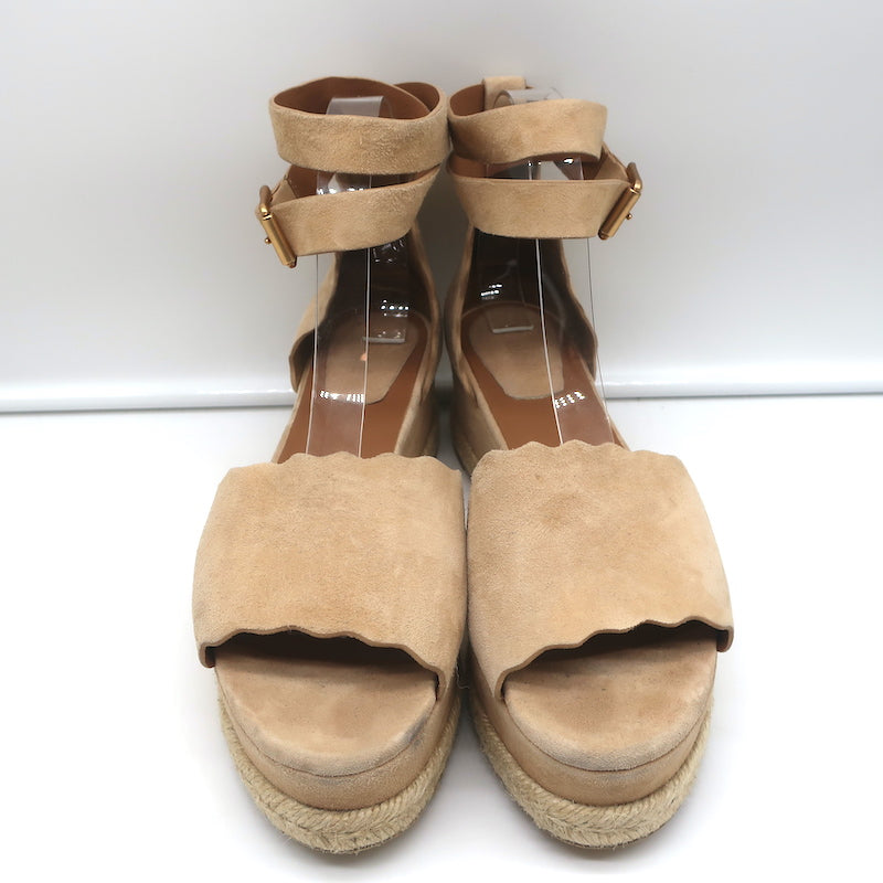 Boutique LOUIS VUITTOn Brown leather and beige espadrilles wedge sandals  Size 40