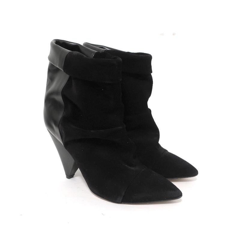 Isabel Marant Ankle Boots Andrew Black & Suede Size 38 Cone He – Celebrity Owned