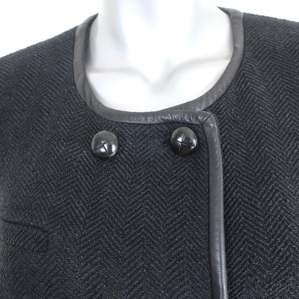 Isabel Marant Double Breasted Jacket Black Leather-Trim Herringbone Si ...