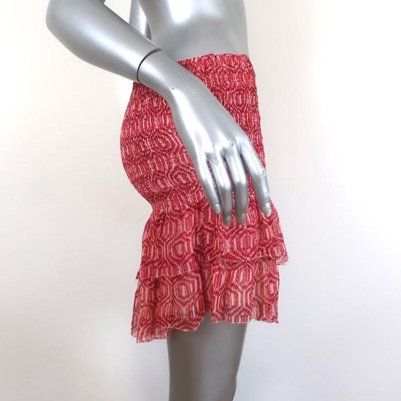 Isabel Marant Etoile Mini Skirt Zelia Red Smocked Silk Chiffon – Celebrity Owned