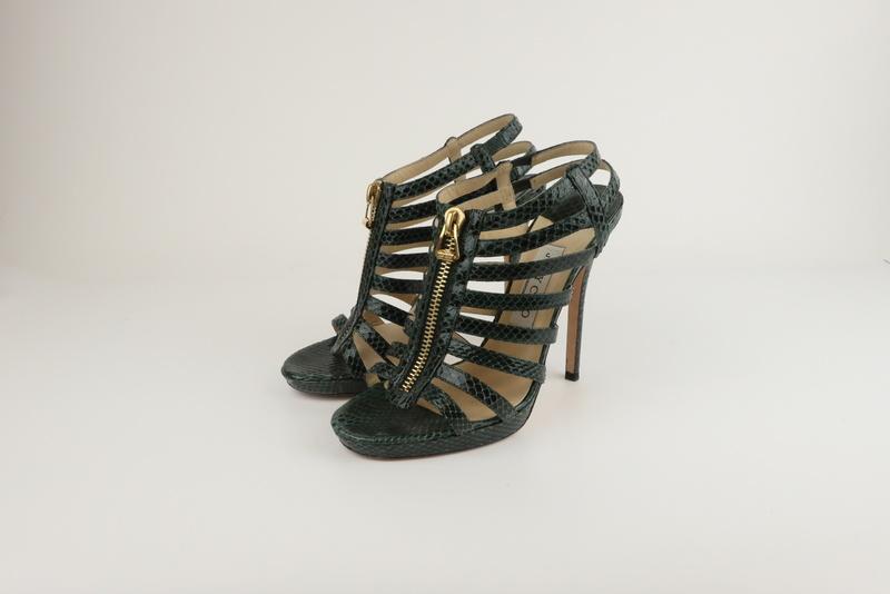 Jimmy Choo Glenys Dark Green Size 39 Zip-Front Gladiator Heel