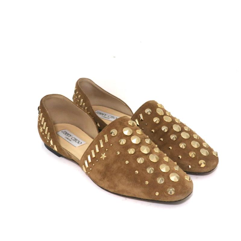 Jimmy Choo Globe d'Orsay Flats Brown Punk Studded Suede Size 37