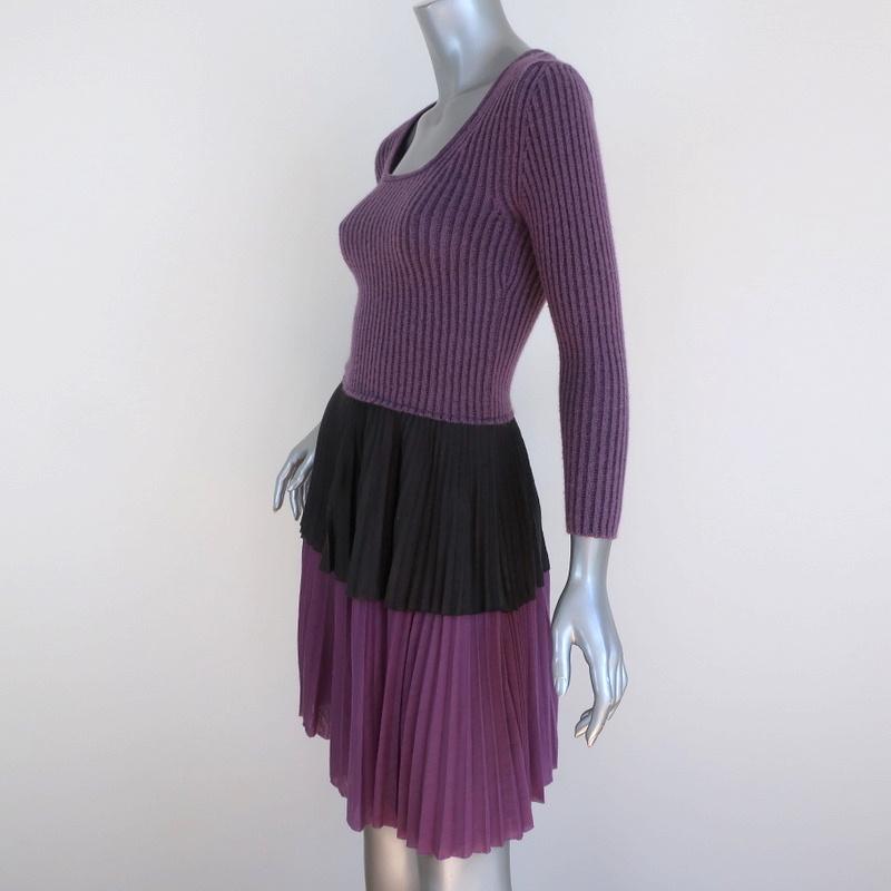 M Missoni Dress Purple Ribbed Knit Size 36 Tiered Pleated Hem