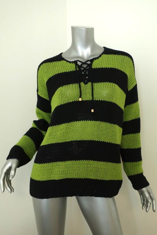 MICHAEL Michael Kors Lace-Up Sweater Green/Navy Striped Cotton Knit Si –  Celebrity Owned