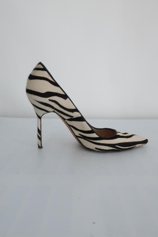 Manolo Blahnik BB Zebra Print Pony Hair Pumps Ivory Size 36.5 Pointed ...