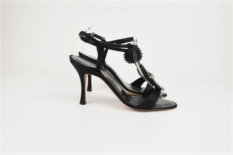 Louis Vuitton Black Satin Crystal Toe Heels Pumps Size 38.5