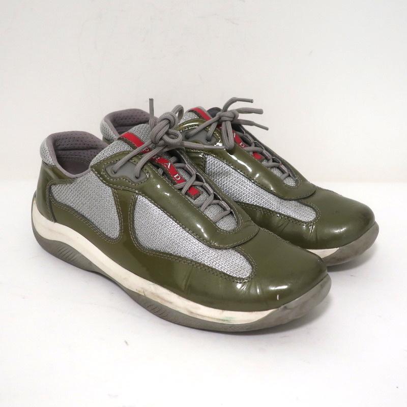 Prada America's Cup Sneakers Olive Patent Leather & Gray Mesh Size 38. –  Celebrity Owned