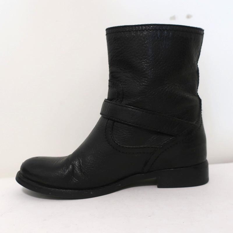 Prada Double Buckle Motorcycle Boots Black Leather Size 36.5 Short Bik ...