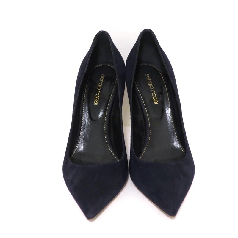 Sergio Rossi Godiva Pumps Navy Suede Size 37.5 Pointed Toe Heels