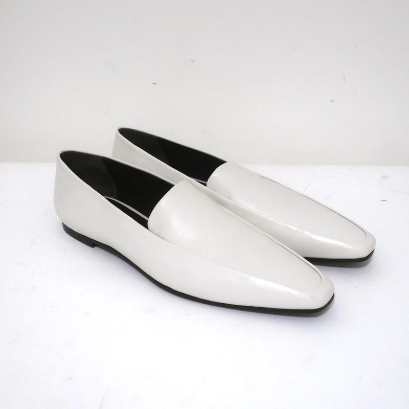 The Row Minimal Loafers White Leather Size 38 Pointed Toe Flats