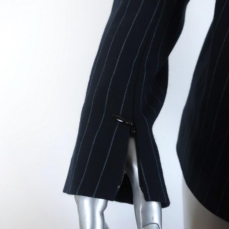 Tibi Blazer Delmont Navy Pinstripe Wool Size 6 Two-Button Zip