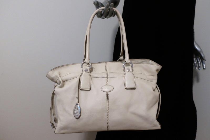 image of Tod's D-Bag Media Tote Cream Leather Large Shoulder Bag