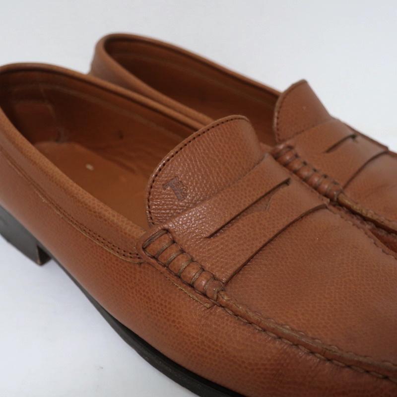 LOUIS VUITTON Men's Mocassin Brown Leather Shoes Penny Loafers Square Toe  7.5