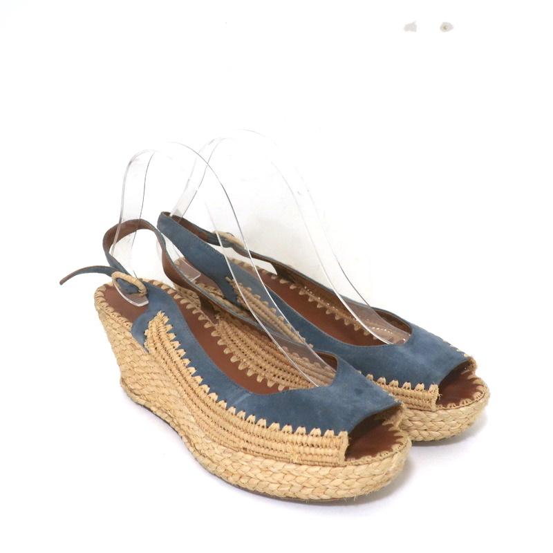 Tory Burch Espadrille Wedge Sandals Blue Suede Size  Peep Toe Slin –  Celebrity Owned