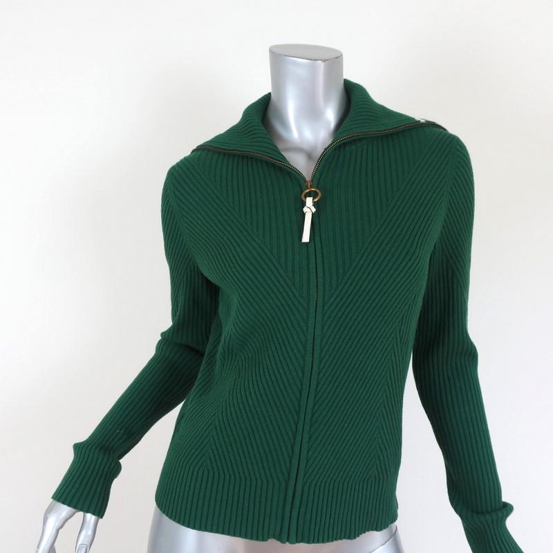 Tory Burch Zip-Front Cardigan Sweater Noland Green Ribbed Knit Size Me –  Celebrity Owned