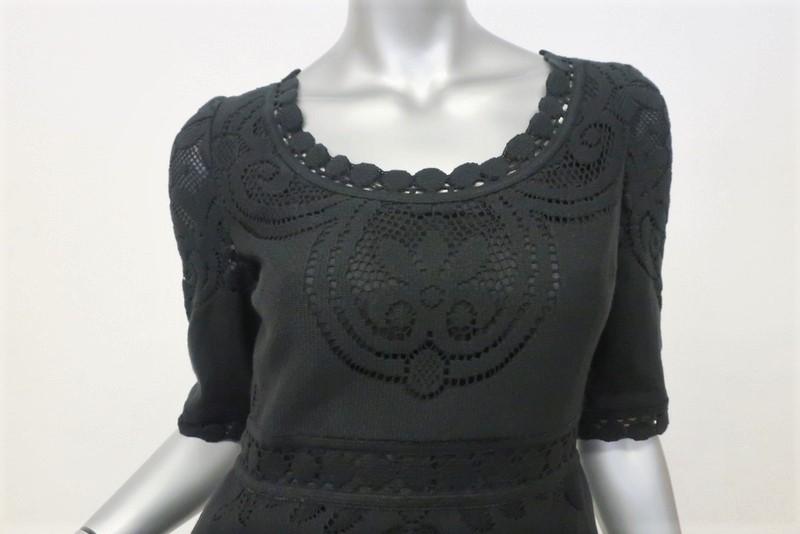 Valentino Dress Black Crochet Knit Size 6 Half-Sleeve Sheath