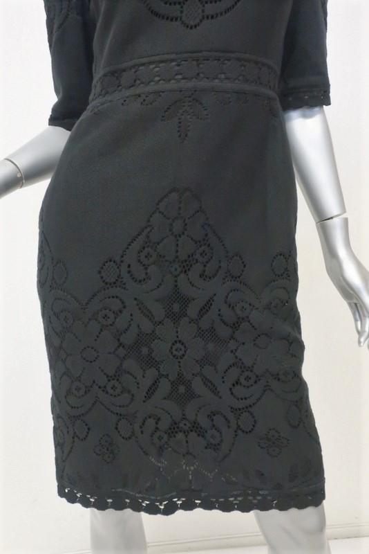 Valentino Dress Black Crochet Knit Size 6 Half-Sleeve Sheath