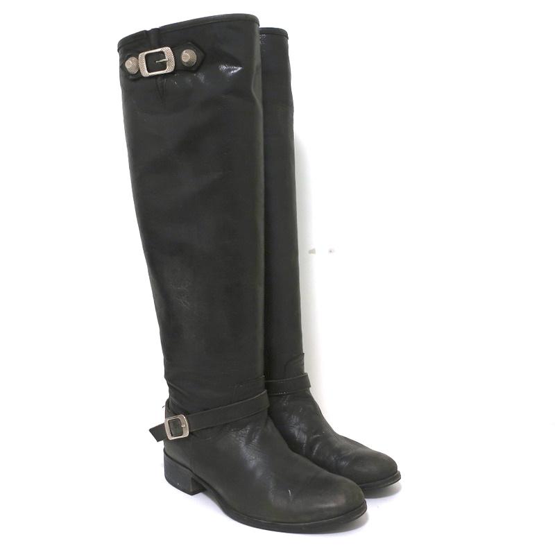 voor links shampoo Via Roma 15 Knee High Buckle Strap Boots Charcoal Leather Size 37 –  Celebrity Owned