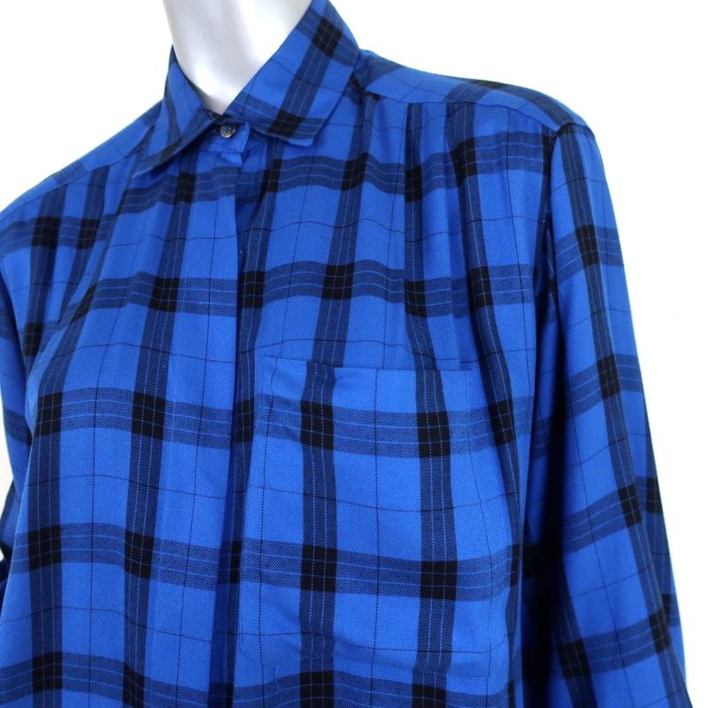 Vintage Christian Dior Chemises Plaid Shirt Blue Size 10 Long