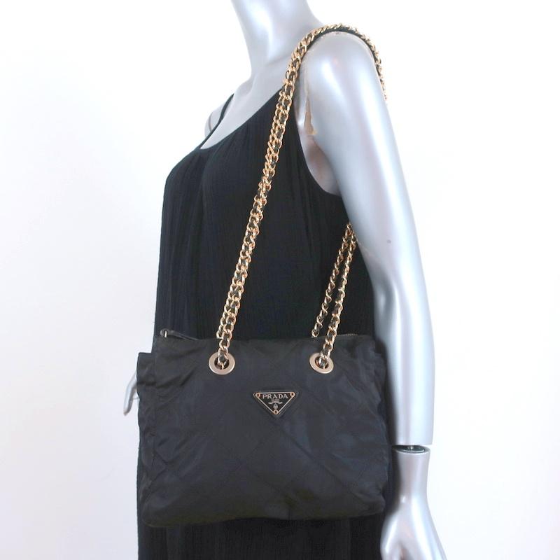 Vintage Prada Quilted Nylon Chain Strap Shoulder Bag Black – Celebrity Owned