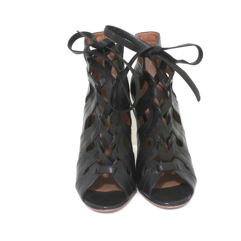 Louis Vuitton Open Toe Tassel Ankle Boots Black Leather 36.5