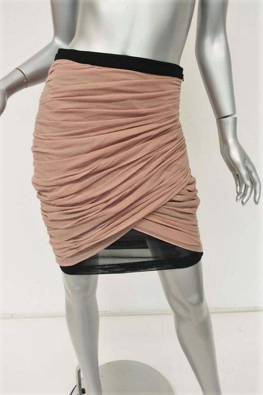 Alexander Wang Skirt Beige Ruched Wool Gauze & Black Mesh Size 8