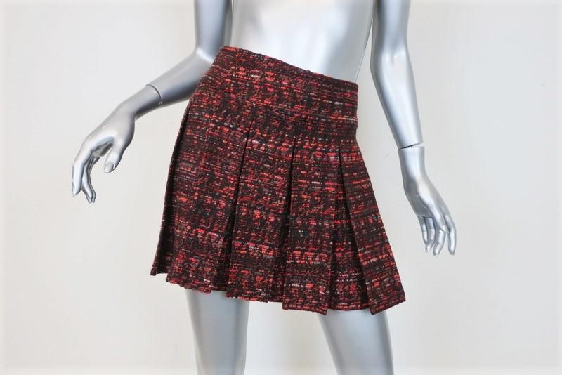 Alice + Olivia Pleated Tweed Mini Skirt Red/Black Wool-Blend Size 4 ...