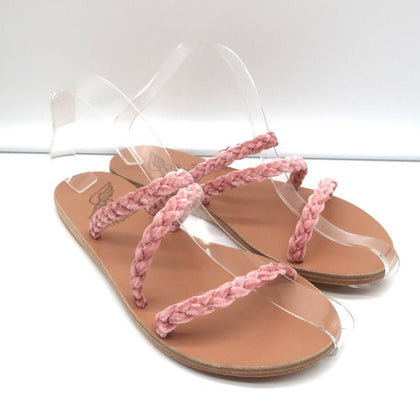 Ancient Greek Sandals Alkmini Slides Dusty Pink Braided Velvet