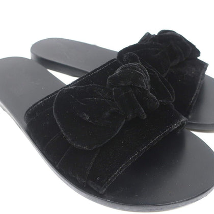 Ancient Greek Sandals Taygete Bow Slide Sandals Black Velvet